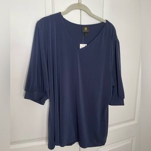 JM Collection, Women blouse, Size XXLarge, Nomadic Chic, Color Intrepid Blue.
